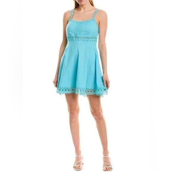 Charo Ruiz Ibiza Volantes Lace Crochet Trim Mini Dress Turquoise Size Medium NWT - Picture 1 of 10